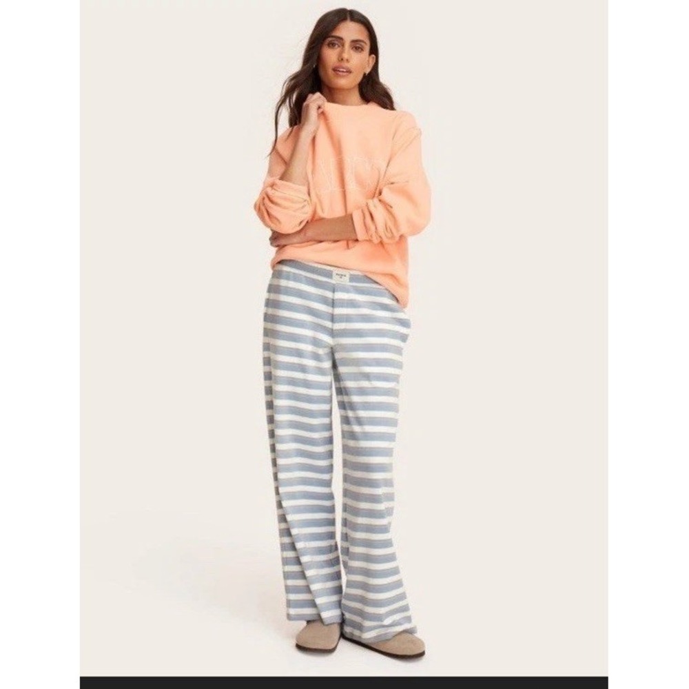 PARKE X Target Women's Striped Cotton Lounge Pants Blue/White/Orange Size M
